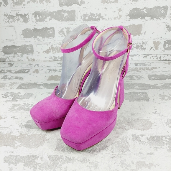 NEW Jessica Simpson Fuchsia Purple Buckle Ankle Strap Platform Heels M1004 - Picture 2 of 13